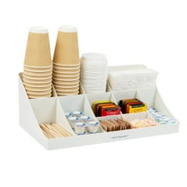 Mind Reader Cup and Condiment Station, Countertop Organizer, Coffee Bar, Kitchen, Stirrers, White