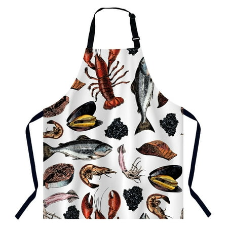 

Xuwenz Pattern of Seafood Chefs Apron Cooking and Baking Apron for Men and Women Kitchen Apron Butchers Apron BBQ & Catering Bibs C48