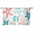 thumbnail image 2 of Red Teal Starfish Coastal Semi Sheer Curtains 45 Inch Length 2 Panels Set, Summer Beach Nautical Coral Sea Sheer Kitchen Curtain Privacy Voile Window Curtain for Living Room Bedroom Rod Pocket Drapes, 2 of 7
