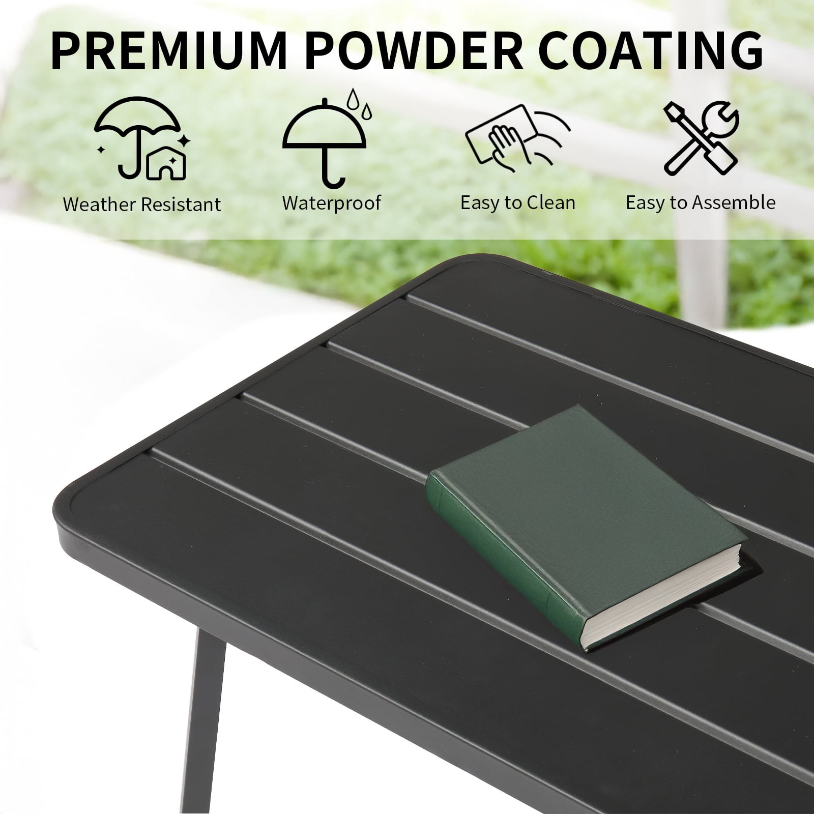 Ktaxon Outdoor Patio Coffee Table, Patio Steel Side Table Weather Resistant,  Rectangle Metal Table for Outdoor Patio Balcony Porch Living Room, Black