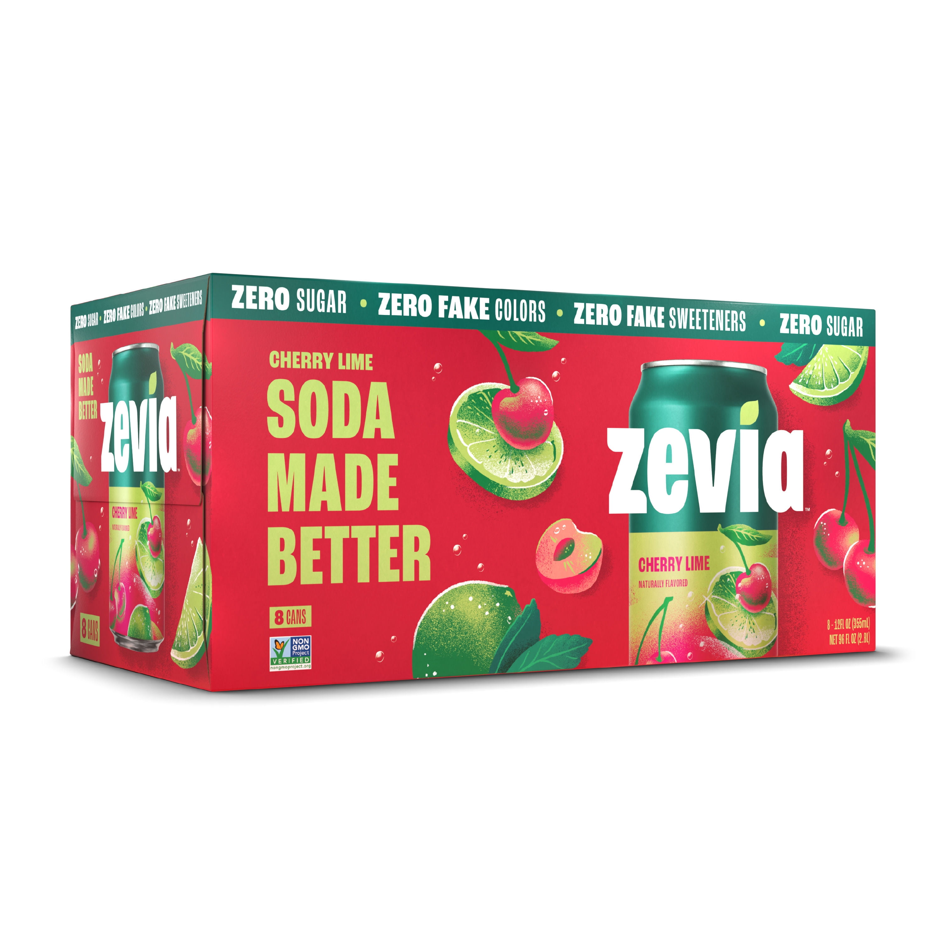 Zevia Zero Sugar, 0 Calorie Cherry Lime Soda Pop, 12 fl oz, 8 Pack Cans