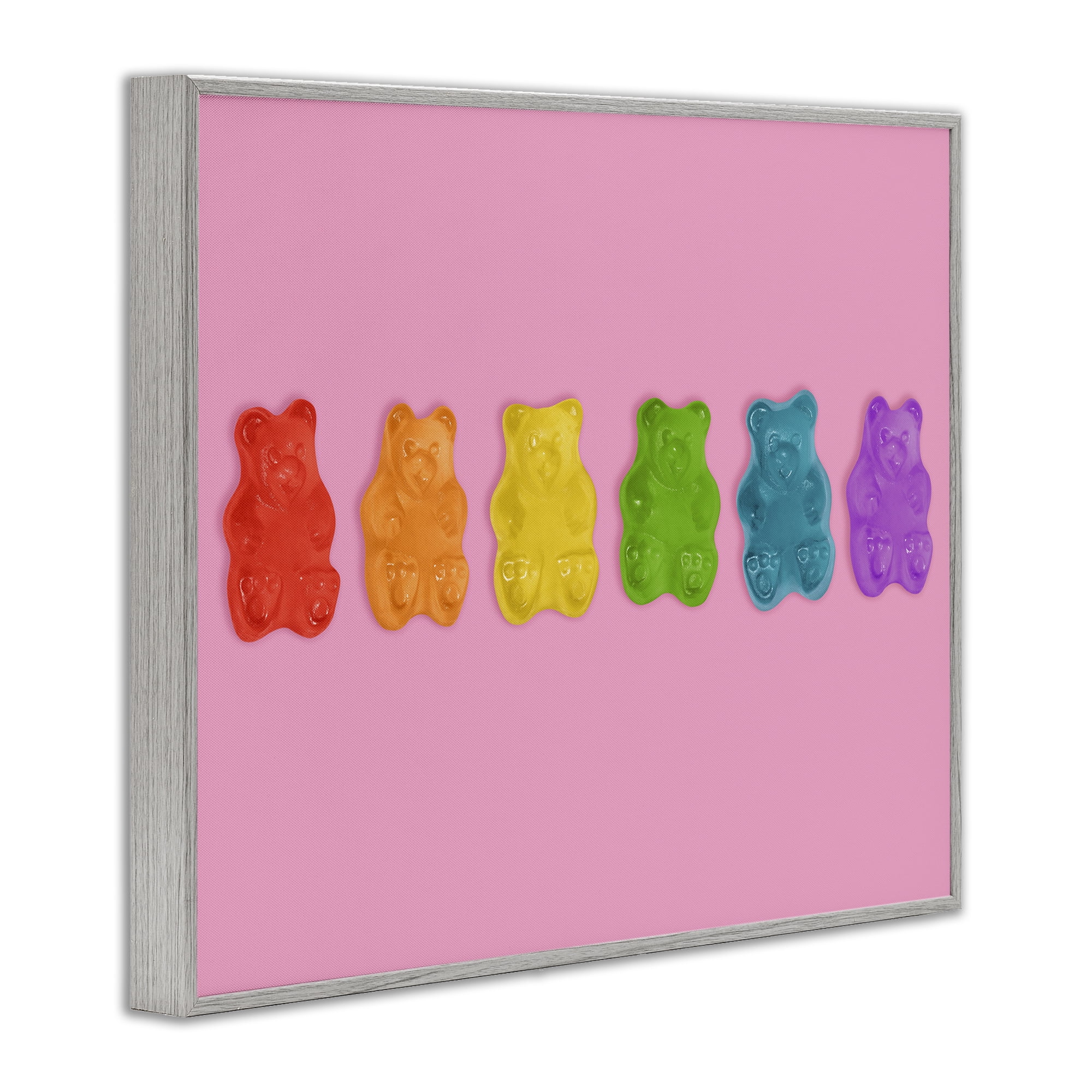 Stupell Industries Rainbow Gummy Bears on Pink Gray Framed Giclee Art, design by LISH Creative