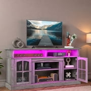 UFORIC TV Stand for 75 Inch TV w/Outlets, Farmhouse Entertainment Center with LED, Media Console TV Cabinet,Gray