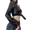 thumbnail image 4 of Faithtur Women Punk Style Crop Tops Cool Single Long Sleeve Neck Hanger, 4 of 9
