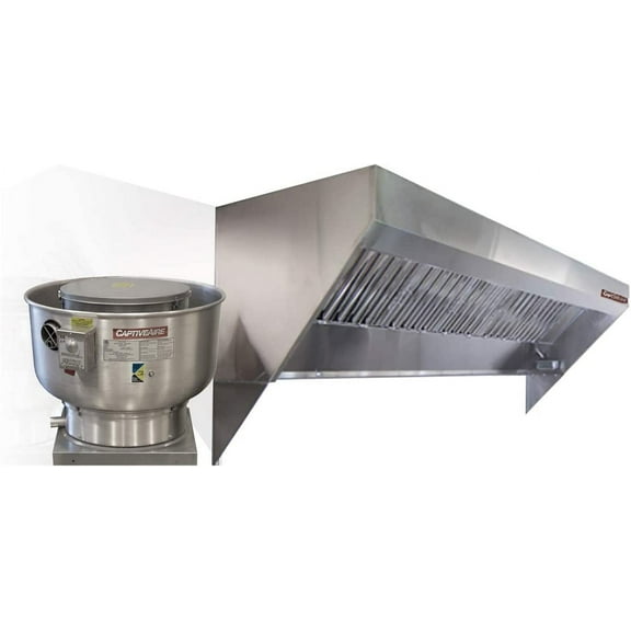 CAPTIVE-AIRE Food Truck Low Profile Exhaust Hood System Includes a stainless steel exhaust hood, an exhaust fan, an adjustable duct section, and installation hardware (4' Long Hood & Fan)