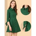 thumbnail image 2 of Unique Bargains Robe-Chemise Patineuse en Coton pour Femmes à Col, Manches 3/4, Boutonnée, 2 of 6