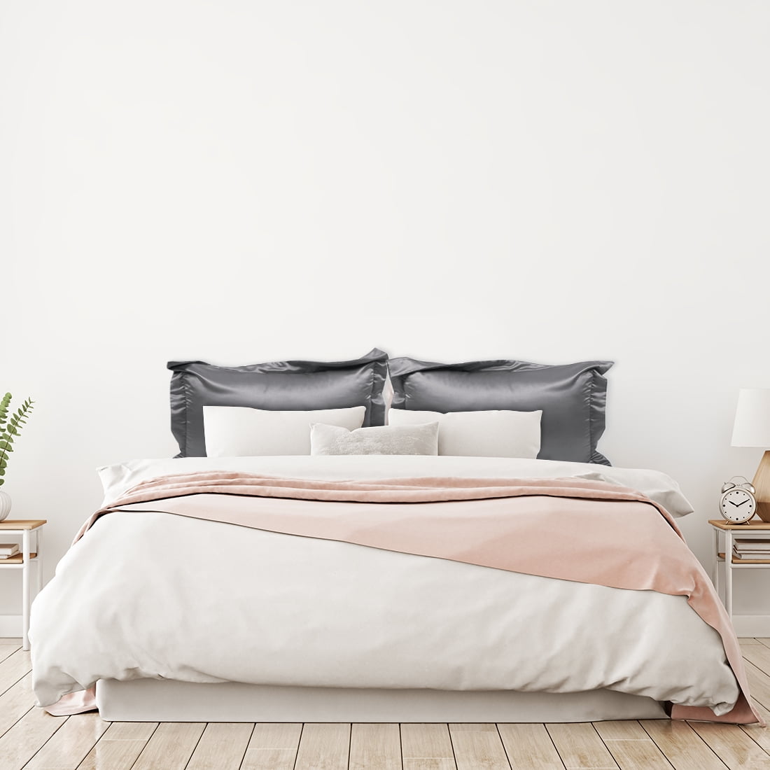 Unique Bargains 2-Pack Satin Pillow Shams Queen Size 20" x 30" Deep Grey