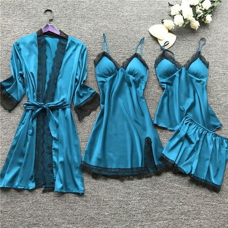 

Female 5/4/2PCS Pajamas Set Satin Pyjamamas Lace Patchwork Bril Wedding Nightwear Rayon Home Wear Nighty&Robe Suit