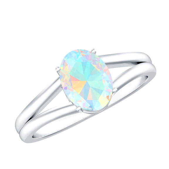 Rosec Jewels Natural Ethiopian Opal Solitaire Engagement Ring 1 Carat - AAA Quality - Oval Shaped Opal Split Shank Ring, 925 Sterling Silver, US 4.00