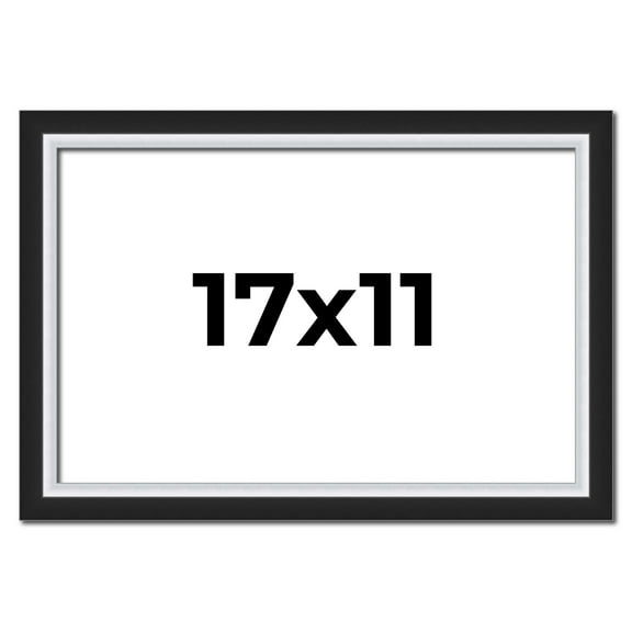 17x11 Frame Black & Silver Solid Wood Picture Frame Width 1.25 Inches | Interior Depth 0.75 Inches