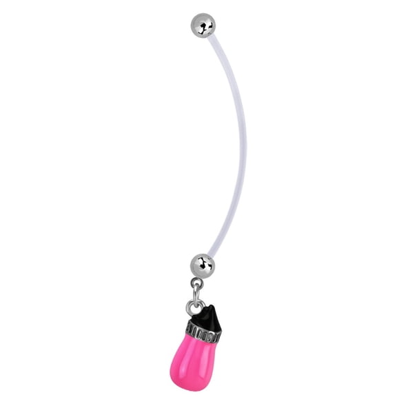Belly Button Ring Surgical Steel Bio Flex Pregnancy Ring Baby Bottle Pink