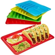 **4 pcs plastic taco plates for mexican party fiesta taco holder with 4 stand up holder and 2 dipping areas colorful taco trays for taco night, taco tuesday microwave dishwasher safe
