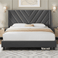 thumbnail image 2 of Renwick Queen Size Upholstered Platform Bed with Slat Support, Dark Gray, 2 of 7