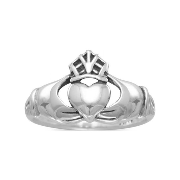 Claddagh Ring Antiqued Sterling Silver Mens Womens Smooth Band