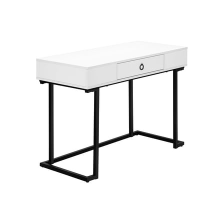 Computer Desk, Home Office, Laptop, Storage Drawers, 42"l, Work, Glossy White Laminate, Black Metal, Contemporary, Modern