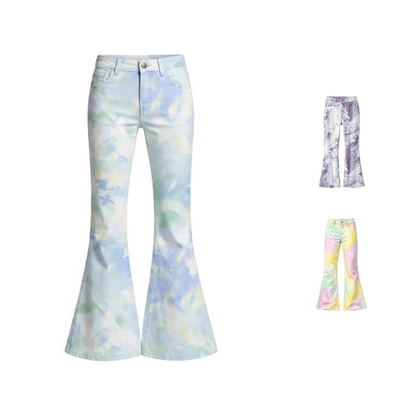 JAJAHO Girls Flare Leggings Tie Dye Bell Bottoms Flat Front Casual Stretchy Pants For Kids 5-16Y