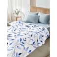thumbnail image 4 of Blue Leaf King Size Flat Sheet, Wrinkleproof & Fadeproof Cooling Flat Bed Sheet Only, Modern Botanical Foliage Plant Country Flower Breathable Soft Bedding Top Sheets 105 x 98 Inches, 4 of 8