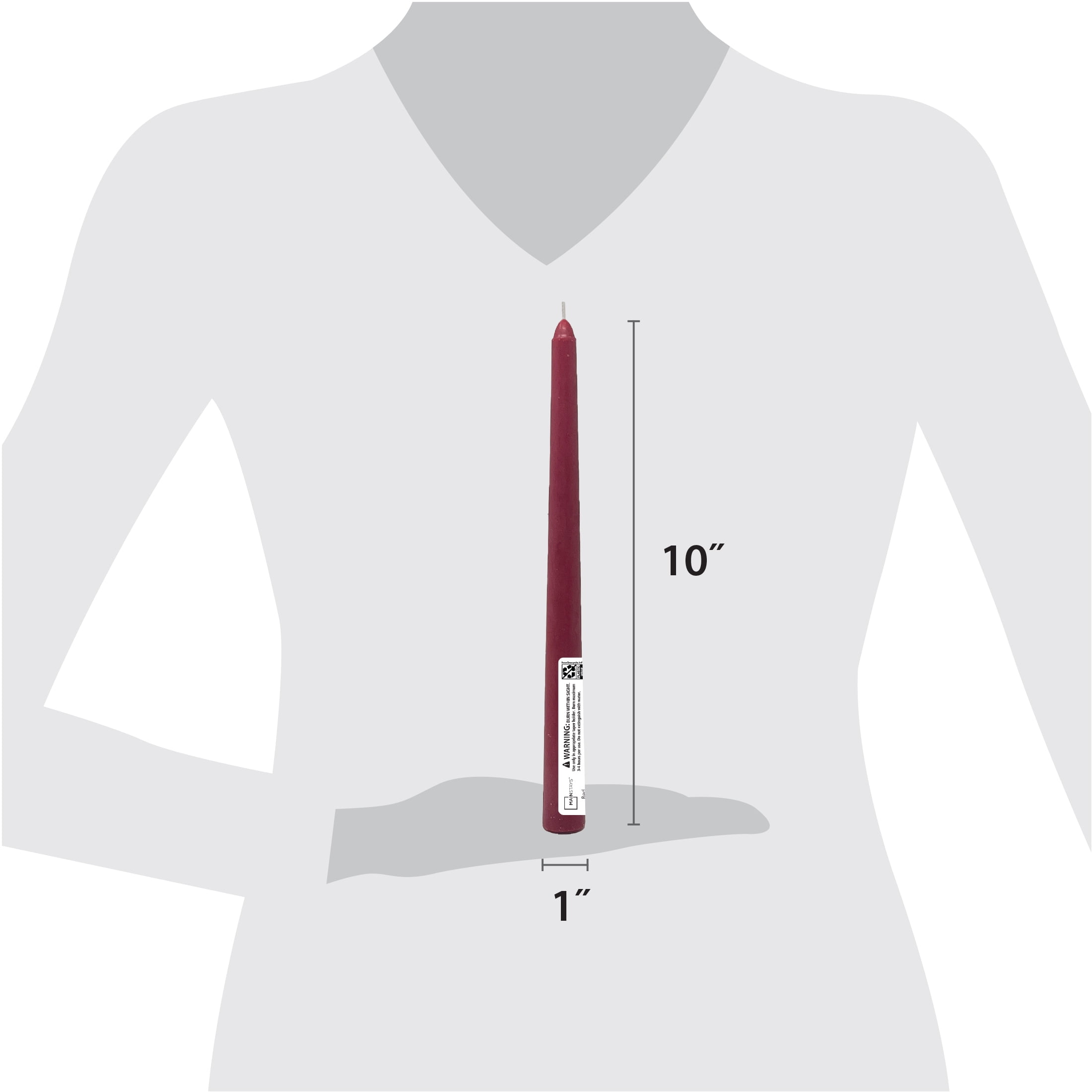 Mainstays Paraffin Wax 10" Taper Candle, Unscented, Red