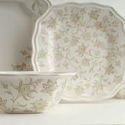 222 Fifth Batik Toile Taupe Porcelain 12-Piece Dinnerware Set, with Plates and Bowl, Service for 4