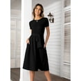 thumbnail image 4 of YININF Women's Black Casual Dress Pleated Loose Flowy Midi High Waist with Hidden Pocket Belted Dress, 4 of 5
