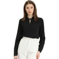 thumbnail image 1 of Blusa de trabajo elegante con decoración de perlas y cuello falso plisado para mujer Negro XS, 1 of 5