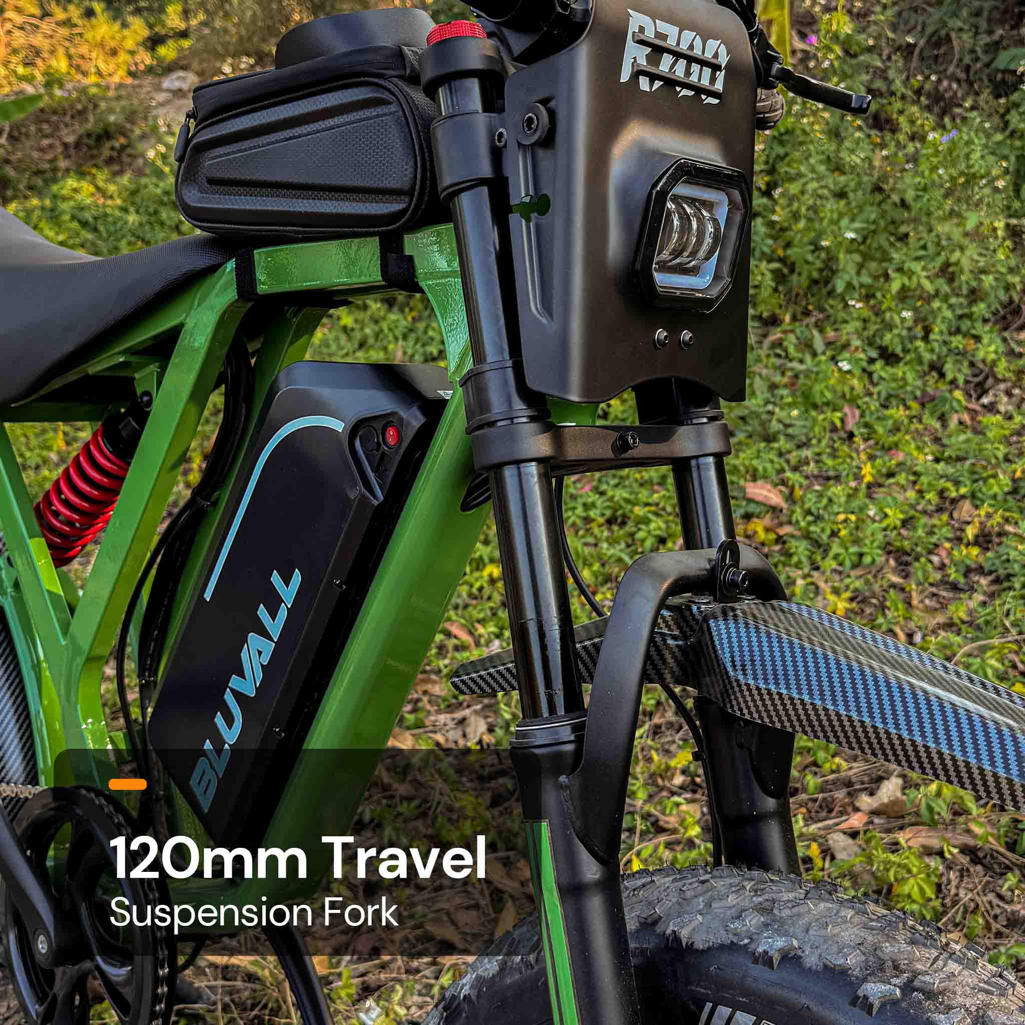 Bluvall Electric Bike for Adults, 1800W Motor 35MPH, 52V/25AH Battery, 20"x4" Fat Tire Ebike, E Mountain Bicycle, Full Suspension UL2849