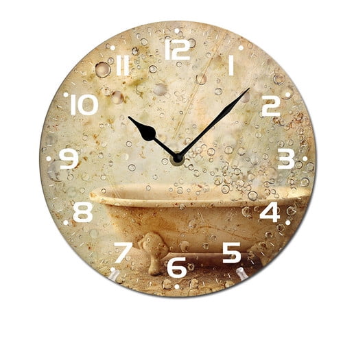 ZXCXRQFa Vintage Bathtub Silent Non Ticking Battery Operated Clock Vintage Round Clocks or Garage Basement Restaurant Workshop Wall Art 10inch