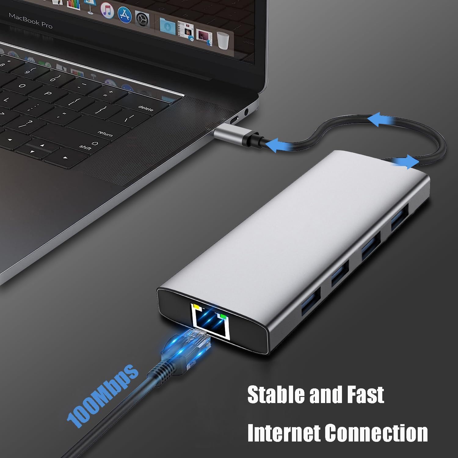 JJEAN-USB C HUB Dongle, 10-in-1 USB C Adapter Docking Station with 4K HDMI, Type C PD, USB C Data, USB3.0, RJ45 Ethernet, SD/TF Card Reader, Other Type C Latops Devices