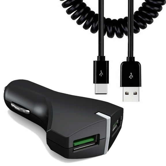 Car Charger for Samsung Galaxy Z Flip5/Flip4/Flip 3 5G - 36W Fast 2-Port USB Coiled Cable Type-C Quick Charge DC Socket for Galaxy Z Flip5/Flip4/Flip 3 5G