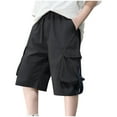 thumbnail image 3 of Jinhomg Boys Outdoor Shorts Lightweight Knee Length Cargo Shorts Casual Solid Elastic Waist Short Pants with Multi Pocket Fashion Y2K Streetwear Black 12 Years, 3 of 6