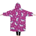 thumbnail image 2 of Oversized Wearable Blanket Hoodie,Cartoon Unicorn Pattern Sherpa Blanket Hoodie with Super Pockets,Super Warm Fuzzy Pullover for Women & Men, 2 of 6