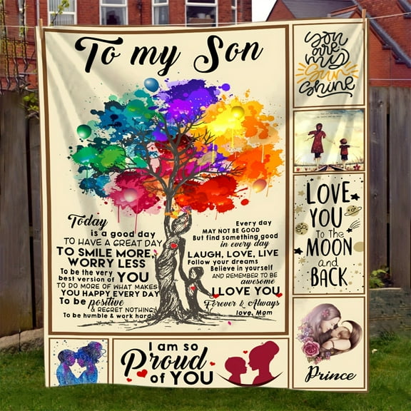 Cozy Flannel Throw Blanket with Colorful Tree of Life Design - Perfect Gift for Son, Soft & Warm for Couch, Bed, Office, and Travel