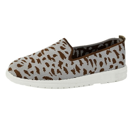 

PMUYBHF Platform Sneakers For Women Brown Ladies Fashion Leopard Print Breathable Knitted Mesh Flat Bottomed Casual Sports Shoes