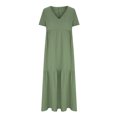 thumbnail image 5 of up to 60% off Gifts Usmixi Summer Dresses for Women Casual Plus Size Pleated Swing Linen Loose Maxi Dresses 2023 Short Sleeve V-Neck Solid Long Formal Dress Green s, 5 of 6