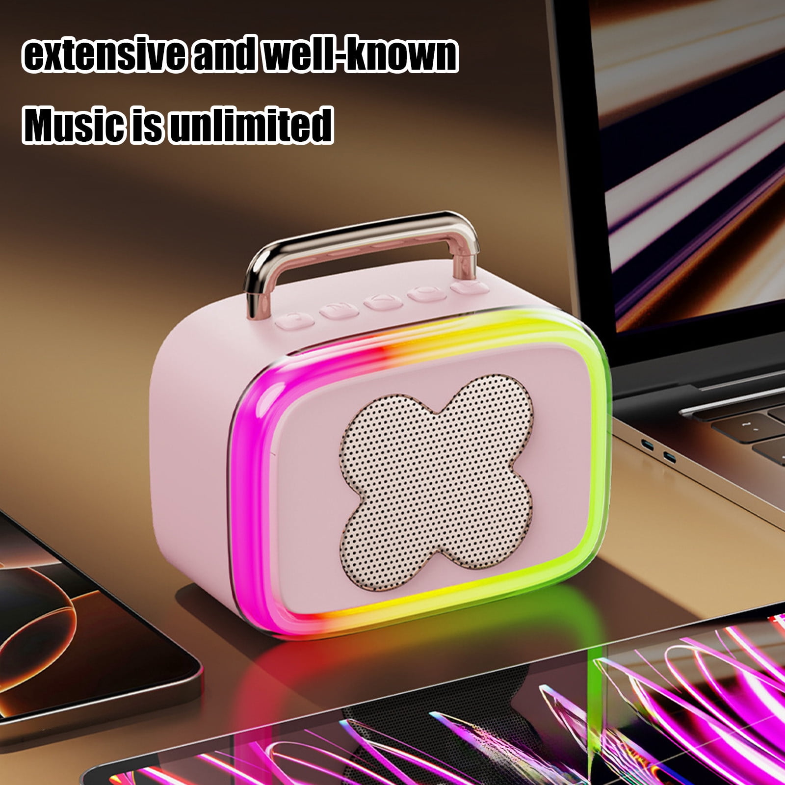 RGB Bluetooth Speaker, Bluetooth 5.3, Low Latency, Long Battery Life, Room-Filling Sound, Rechargeable Desktop Speaker with RGB Lights for Gaming & Party