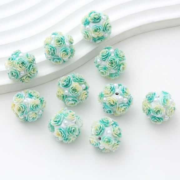 Zhuge 12Pcs 20mm Colorful Rose Flower Ball Beads, Diamond Accent Polymer Clay Craft Beads for Beadable Pens & Jewelry, Yellow Green