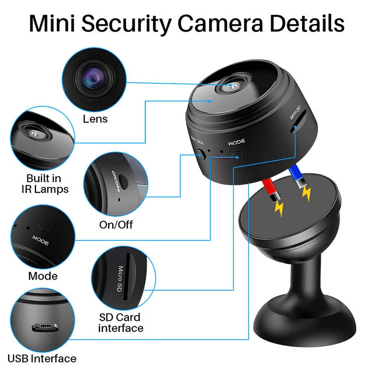 Mini Wireless Security Camera, Full HD 1080P Portable Small HD Nanny Cam  with Night Vision, Video Record and Motion Detection for Home, Car, Drone,  Office and O…