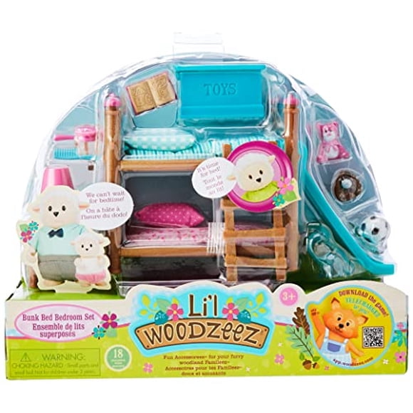 Li'l Woodzeez Bunk Beds Playset - Muebles y accesorios de dormitorio en miniatura - 18 piezas de juguetes S Li'l Woodzeez Li'l Woodzeez