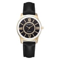 thumbnail image 1 of Reloj de pulsera informal con números romanos y reloj de cuero PU con caja de aleación para mujer (oro negro femenino), 1 of 3