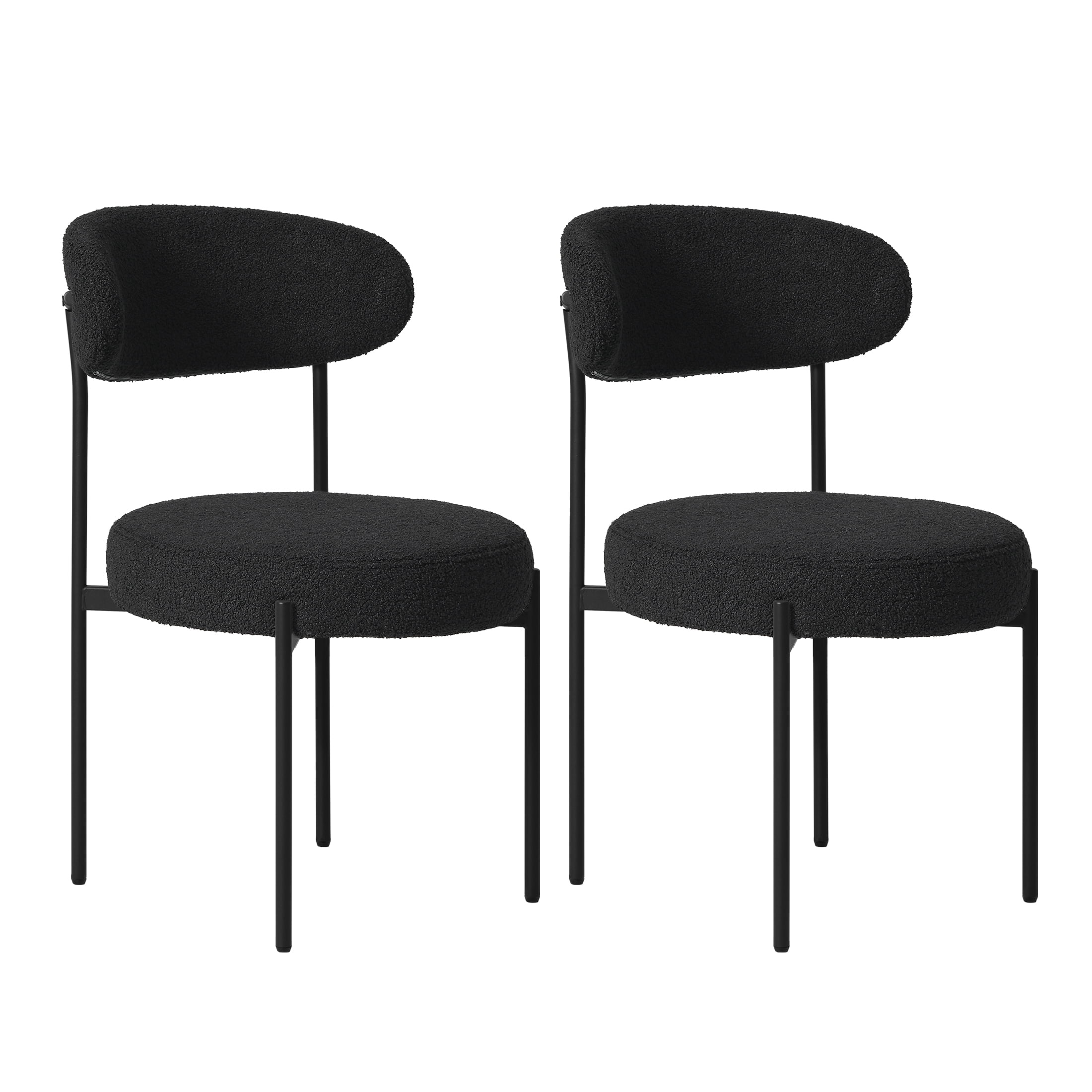 WestinTrends Alexandria Mid-Century Modern Upholstered Sherpa Round Dining Chairs (Set of 2), Black