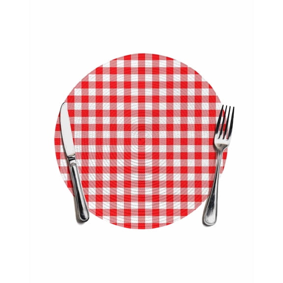 Red White Plaid Round Placemats for Dinning Tables,Heat-proof Braided Table Mats 13 Inch,Modern Farmhouse Buffalo Check Gingham Washable Place Mat for Kitchen Restaurant Party Decor Table Setting