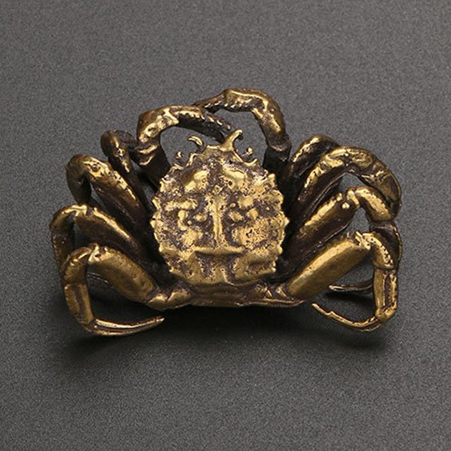 Brass Crab Statue Miniature Figurines Desktop Ornament Pure Copper Animal Statue