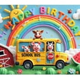 thumbnail image 4 of Colorful Design Happy Birthday Banner Farm Animals Rainbow Theme School Bus for Kid's Party Photo Shoot, 4 of 8