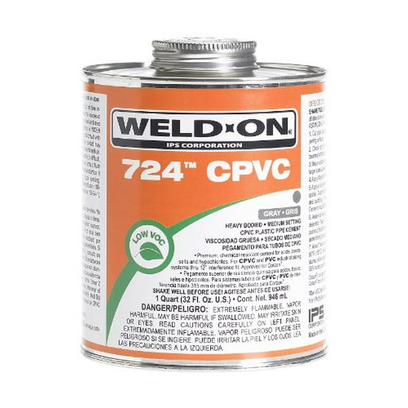 Weld-On 11659 724 Industrial Grade CPVC Heavy-Bodied High Strength Solvent Cement - Medium-Setting and Low-VOC, Gray, 1 Quart (32 fl oz)