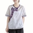 thumbnail image 1 of V Cuello Blusas para las Mujeres, de Moda Retro Bordado Cuello Redondo Cinco Cuartos de Manga para el Uso Casual, 1 of 3