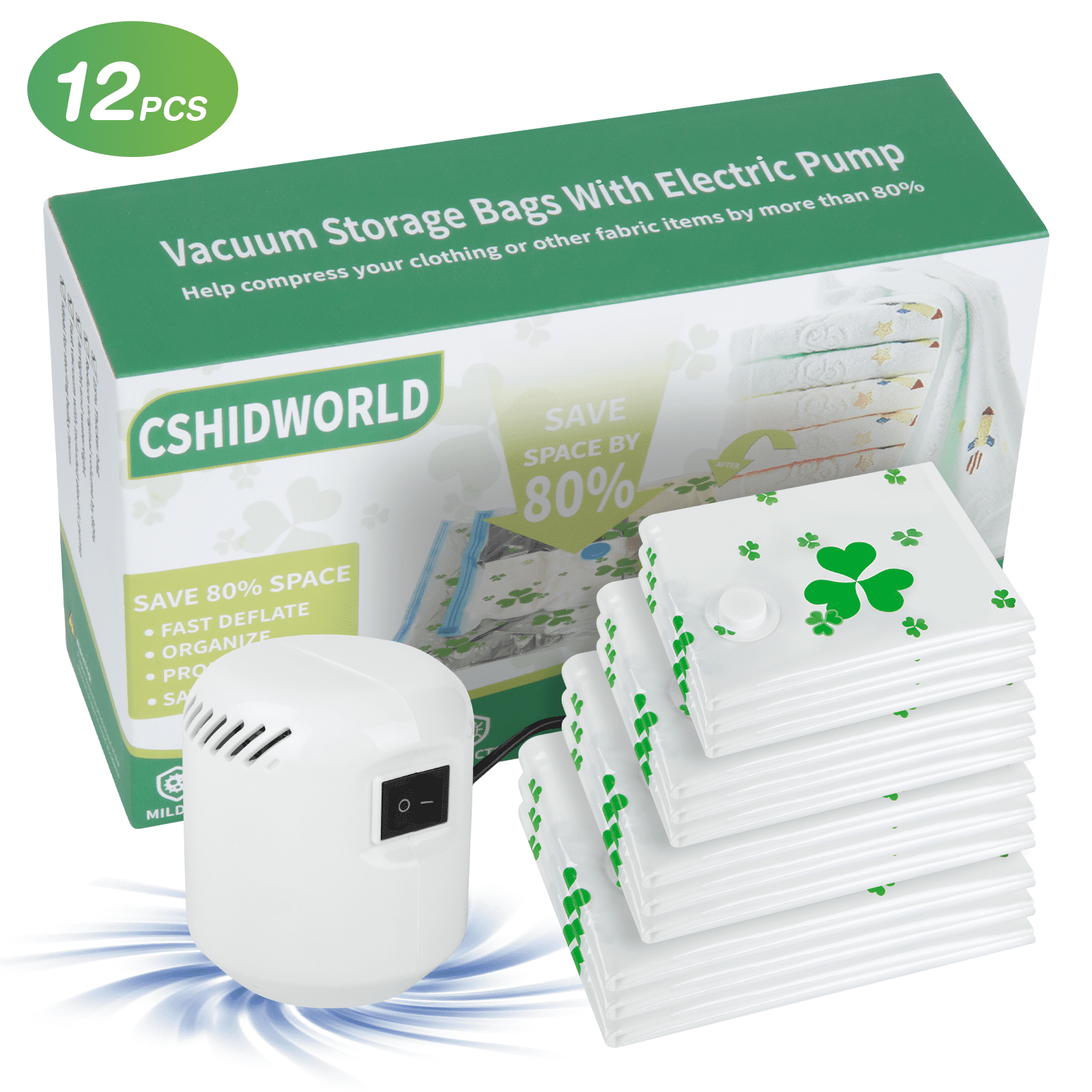 Vacuum Storage Bags with Electric Air Pump, 12 Pack (3 Jumbo, 3 Large