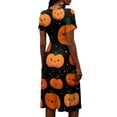 thumbnail image 5 of Women's Halloween Dresses Bat Pumpkin Short Sleeve Horror Dresses Spider Webeb V Neck Spooky Midi Dresses, S, 5 of 5