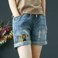 thumbnail image 2 of YUIVH Wide Leg Jeans For Women Trendy Shorts Summer Ethnic Style Embroidery Sloping Thin Loose Old Waist Denim Shorts Stretchy Trendy Jeans for Women 2024, 2 of 3