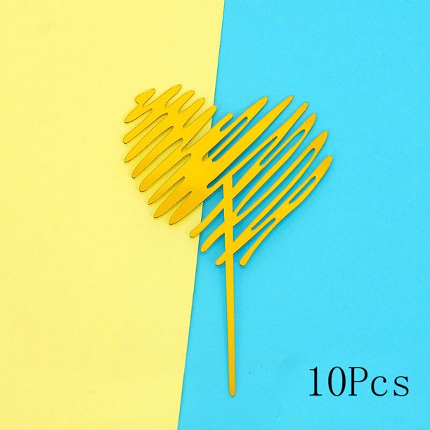 10Pcs Mirror Gold Acrylic Love Heart Happy Birthday Cake Toppers Birthday Decoration Cake Tools Mothers Fathers Anniversary Days Gao Jinjia LED