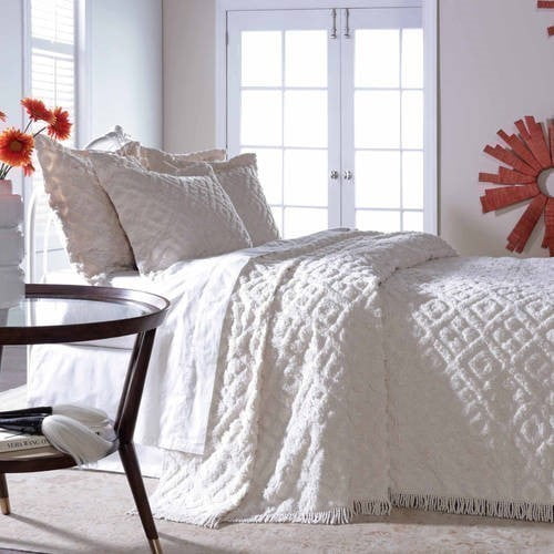 Belle Maison Diamond Tufted Chenille Bedspread 100 Cotton Twin